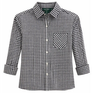 Lauren Ralph Lauren PM Gingham Shirt Black White 3/4 Sleeve Roll Cuff Cotton